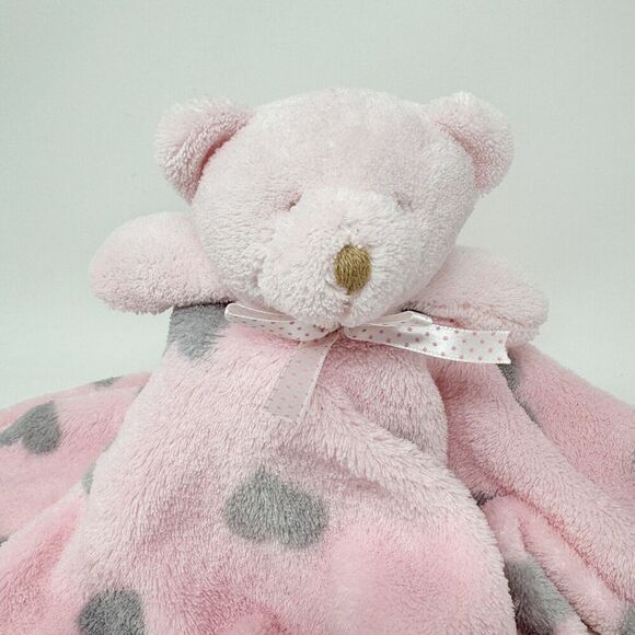 Baby Gear Pink Gray Heart Bear Baby Girls Security Blanket Lovey Print Blanket - Picture 2 of 9